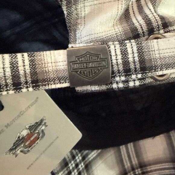 Harley Davidson Gray Plaid Biker Hat Rhinestone Logo Lettering Adjustable NEW - Picture 2 of 5